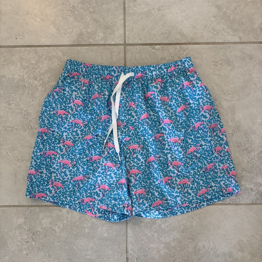 Chubbies Swim Trunks Shorts Mens Medium Blue Flamingo Print 5.5” Inseam Lined